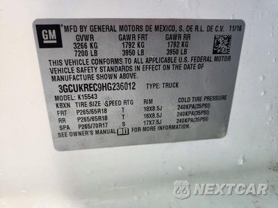 Zdjęcie 12 z 12 samochodu: 2017 CHEVROLET SILVERADO K1500 LT VIN:3GCUKREC9HG236012 - miniatura