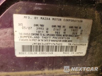 Zdjęcie 12 z 12 samochodu: 2007 MAZDA 3 HATCHBACK VIN:JM1BK343971767603 - miniatura