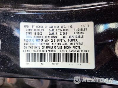 Zdjęcie 12 z 12 samochodu: 2015 HONDA ACCORD LX VIN:1HGCR2F38FA249800 - miniatura