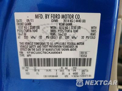 Zdjęcie 13 z 13 samochodu: 2012 FORD ESCAPE XLS VIN:1FMCU0C78CKA89041 - miniatura