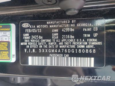 Zdjęcie 12 z 12 samochodu: 2013 KIA OPTIMA LX VIN:5XXGM4A76DG180868 - miniatura
