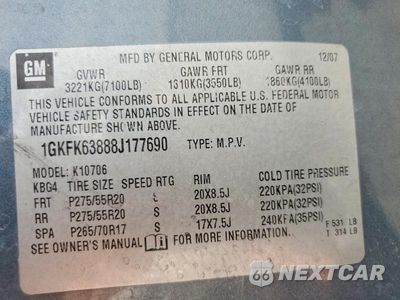 Zdjęcie 13 z 13 samochodu: 2008 GMC YUKON DENALI VIN:1GKFK63888J177690 - miniatura