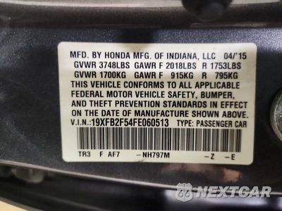 Zdjęcie 12 z 12 samochodu: 2015 HONDA CIVIC LX VIN:19XFB2F54FE060513 - miniatura