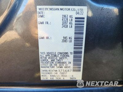 Zdjęcie 12 z 12 samochodu: 2022 NISSAN ALTIMA SR VIN:1N4BL4CV7NN375687 - miniatura