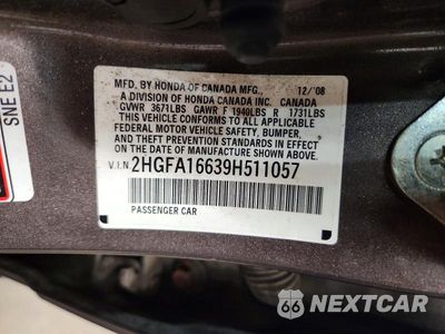 Zdjęcie 12 z 12 samochodu: 2009 HONDA CIVIC LX-S VIN:2HGFA16639H511057 - miniatura