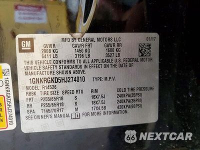 Zdjęcie 14 z 14 samochodu: 2017 CHEVROLET TRAVERSE LT VIN:1GNKRGKD5HJ274010 - miniatura