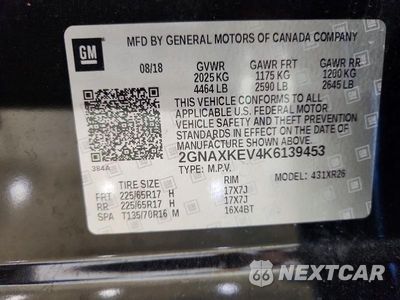 Zdjęcie 12 z 12 samochodu: 2019 CHEVROLET EQUINOX LT VIN:2GNAXKEV4K6139453 - miniatura