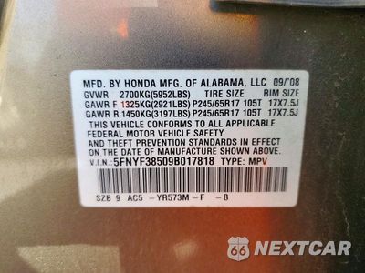 Zdjęcie 13 z 13 samochodu: 2009 HONDA PILOT EXL VIN:5FNYF38509B017818 - miniatura