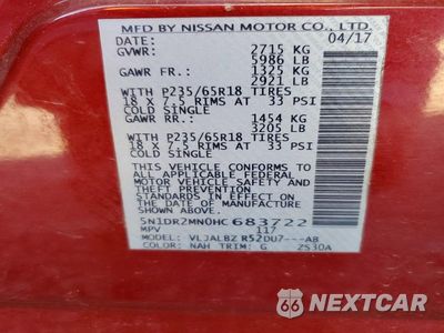Zdjęcie 13 z 13 samochodu: 2017 NISSAN PATHFINDER S VIN:5N1DR2MN0HC683722 - miniatura
