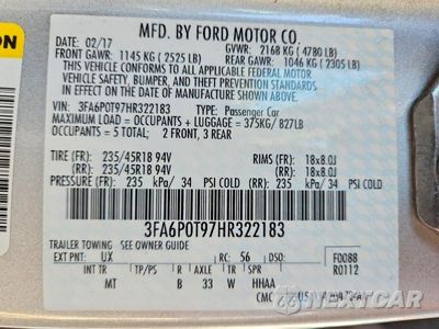 Zdjęcie 13 z 13 samochodu: 2017 FORD FUSION SE VIN:3FA6P0T97HR322183 - miniatura