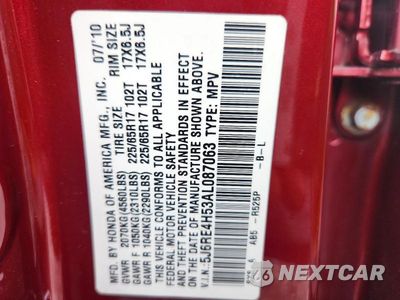 Zdjęcie 13 z 13 samochodu: 2010 HONDA CR-V EX VIN:5J6RE4H53AL087063 - miniatura