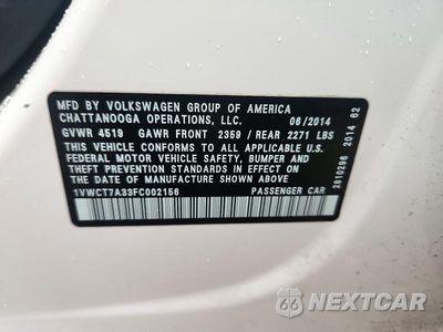 Zdjęcie 12 z 12 samochodu: 2015 VOLKSWAGEN PASSAT SEL VIN:1VWCT7A33FC002156 - miniatura