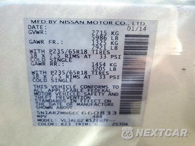 Zdjęcie 13 z 13 samochodu: 2014 NISSAN PATHFINDER SL VIN:5N1AR2MN6EC660833 - miniatura