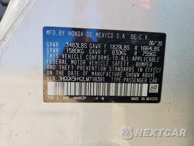 Zdjęcie 13 z 13 samochodu: 2020 HONDA FIT LX VIN:3HGGK5H42LM718391 - miniatura