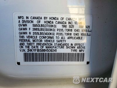 Zdjęcie 14 z 14 samochodu: 2006 HONDA PILOT EX VIN:2HKYF18586H509241 - miniatura