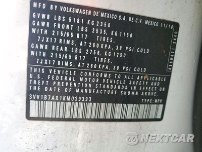 Zdjęcie 13 z 13 samochodu: 2019 VOLKSWAGEN TIGUAN S VIN:3VV1B7AX1KM039393 - miniatura