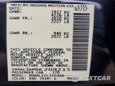 Zdjęcie 12 z 12 samochodu: 2017 NISSAN ALTIMA 2.5 SV VIN:1N4AL3AP0HC209215 - miniatura