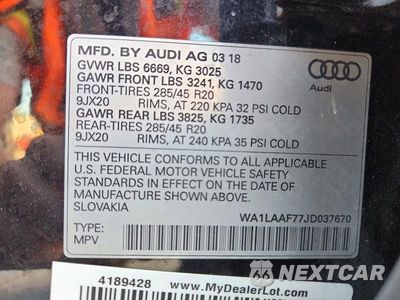 Zdjęcie 13 z 13 samochodu: 2018 AUDI Q7 PREMIUM PLUS VIN:WA1LAAF77JD037670 - miniatura