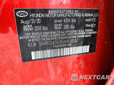 Zdjęcie 12 z 12 samochodu: 2021 HYUNDAI SONATA SE VIN:5NPEG4JA3MH070357 - miniatura