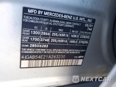 Zdjęcie 14 z 14 samochodu: 2001 MERCEDES-BENZ M-CLASS ML320 AWD VIN:4JGAB54E21A263230 - miniatura