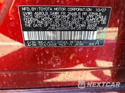 Zdjęcie 12 z 12 samochodu: 2008 LEXUS ES 350 VIN:JTHBJ46G582184125 - miniatura