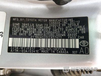 Zdjęcie 12 z 12 samochodu: 2012 TOYOTA COROLLA S VIN:2T1BU4EE0CC857471 - miniatura