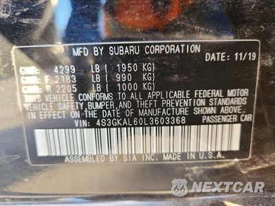 Zdjęcie 13 z 13 samochodu: 2020 SUBARU IMPREZA SPORT VIN:4S3GKAL60L3603368 - miniatura