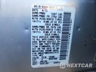 Zdjęcie 12 z 12 samochodu: 2012 NISSAN MURANO S VIN:JN8AZ1MW5CW227575 - miniatura