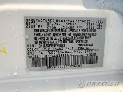 Zdjęcie 12 z 12 samochodu: 2024 NISSAN SENTRA S VIN:3N1AB8BV3RY296403 - miniatura