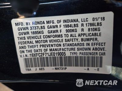 Zdjęcie 13 z 13 samochodu: 2018 HONDA CIVIC EX VIN:19XFC2F71JE019005 - miniatura