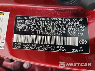 Zdjęcie 12 z 12 samochodu: 2006 TOYOTA CAMRY XLE VIN:JTDBE32K863049612 - miniatura