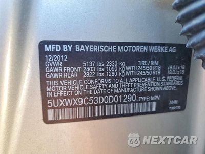 Zdjęcie 13 z 13 samochodu: 2013 BMW X3 XDRIVE28I VIN:5UXWX9C53D0D01290 - miniatura