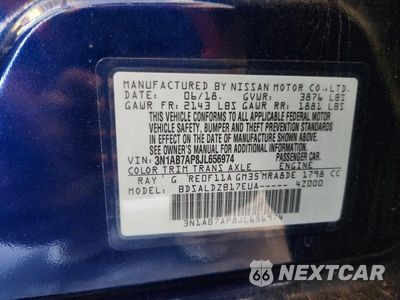 Zdjęcie 12 z 12 samochodu: 2018 NISSAN SENTRA SV VIN:3N1AB7AP8JL656974 - miniatura