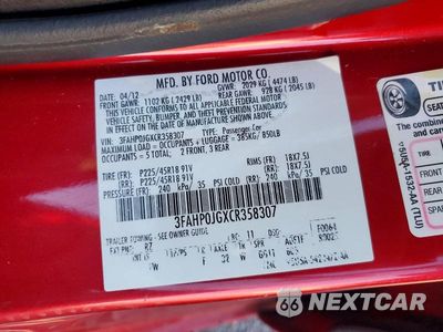 Zdjęcie 12 z 12 samochodu: 2012 FORD FUSION SEL VIN:3FAHP0JGXCR358307 - miniatura