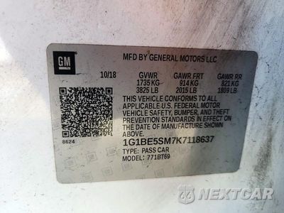 Zdjęcie 12 z 12 samochodu: 2019 CHEVROLET CRUZE LT VIN:1G1BE5SM7K7118637 - miniatura
