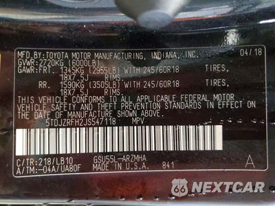 Zdjęcie 13 z 13 samochodu: 2018 TOYOTA HIGHLANDER XLE VIN:5TDJZRFH2JS547118 - miniatura
