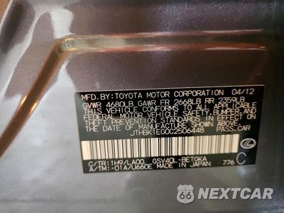 Zdjęcie 12 z 12 samochodu: 2012 LEXUS ES 350 VIN:JTHBK1EG0C2506448 - miniatura