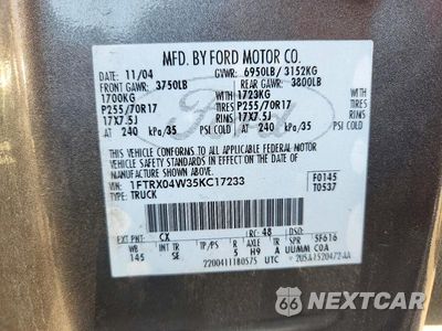 Zdjęcie 12 z 12 samochodu: 2005 FORD F150 VIN:1FTRX04W35KC17233 - miniatura