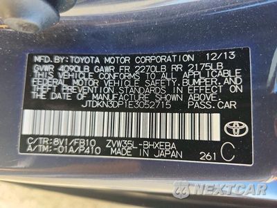 Zdjęcie 12 z 12 samochodu: 2014 TOYOTA PRIUS PLUG-IN HYBRID BASE VIN:JTDKN3DP1E3052715 - miniatura