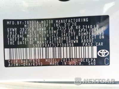 Zdjęcie 12 z 12 samochodu: 2020 TOYOTA COROLLA LE VIN:5YFEPRAE7LP108898 - miniatura