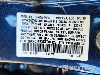 Zdjęcie 13 z 13 samochodu: 2019 HONDA CIVIC EX VIN:19XFC1F3XKE204128 - miniatura