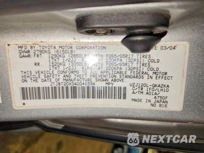 Zdjęcie 13 z 13 samochodu: 2004 LEXUS GX 470 VIN:JTJBT20X340046594 - miniatura