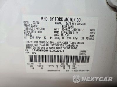 Zdjęcie 13 z 13 samochodu: 2020 FORD EXPLORER XLT VIN:1FMSK8DH1LGC20675 - miniatura