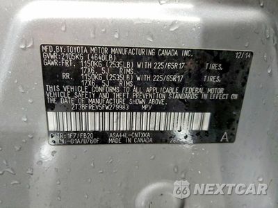 Zdjęcie 12 z 12 samochodu: 2015 TOYOTA RAV4 LE VIN:2T3BFREV5FW279983 - miniatura