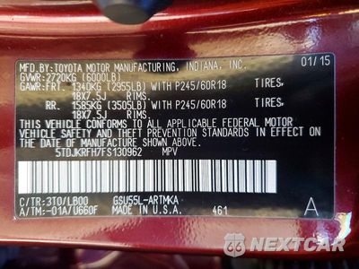 Zdjęcie 14 z 14 samochodu: 2015 TOYOTA HIGHLANDER XLE VIN:5TDJKRFH7FS130962 - miniatura