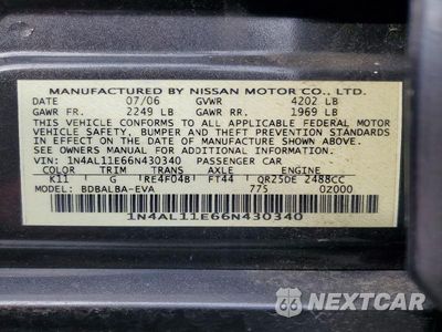 Zdjęcie 12 z 12 samochodu: 2006 NISSAN ALTIMA 2.5 S VIN:1N4AL11E66N430340 - miniatura