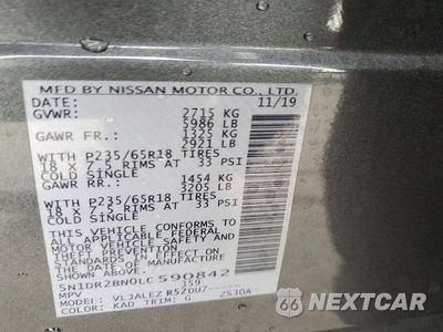 Zdjęcie 13 z 13 samochodu: 2020 NISSAN PATHFINDER SV VIN:5N1DR2BN0LC590842 - miniatura