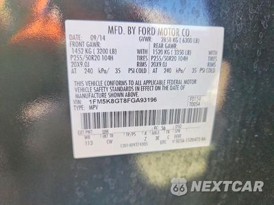 Zdjęcie 12 z 12 samochodu: 2015 FORD EXPLORER SPORT VIN:1FM5K8GT8FGA93196 - miniatura
