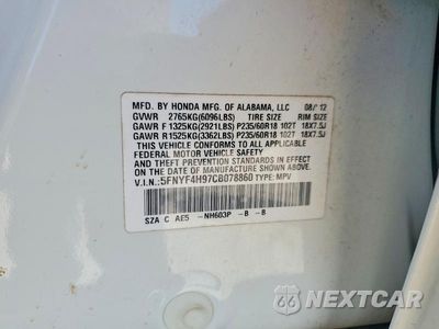 Zdjęcie 13 z 13 samochodu: 2012 HONDA PILOT TOURING VIN:5FNYF4H97CB078860 - miniatura
