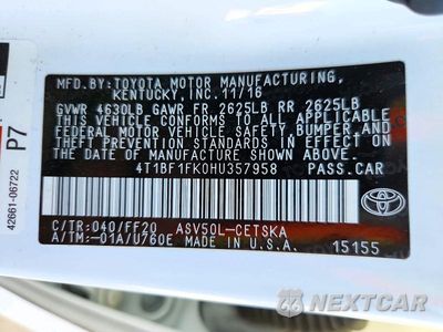 Zdjęcie 12 z 12 samochodu: 2017 TOYOTA CAMRY SE VIN:4T1BF1FK0HU357958 - miniatura